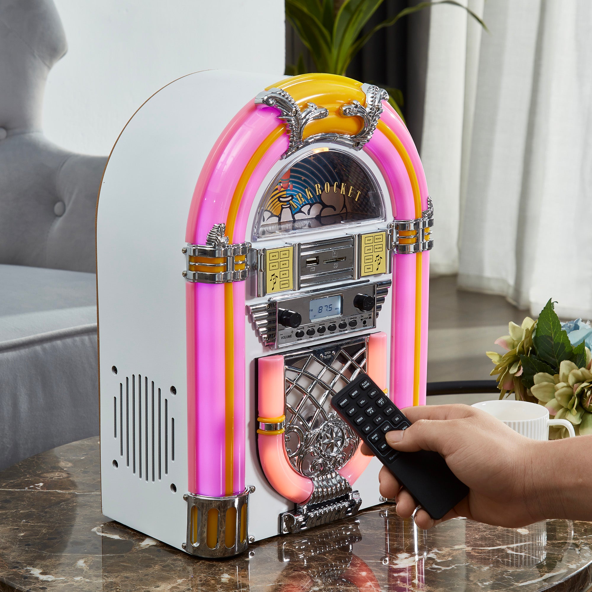 Arkrocket Athena Mini Jukebox - White/Pink