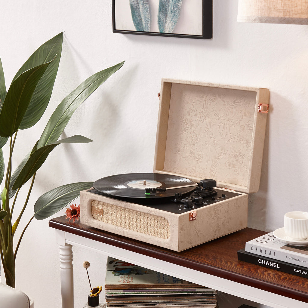 Coryphaeus Flora Engraved Bluetooth Portable Record Player