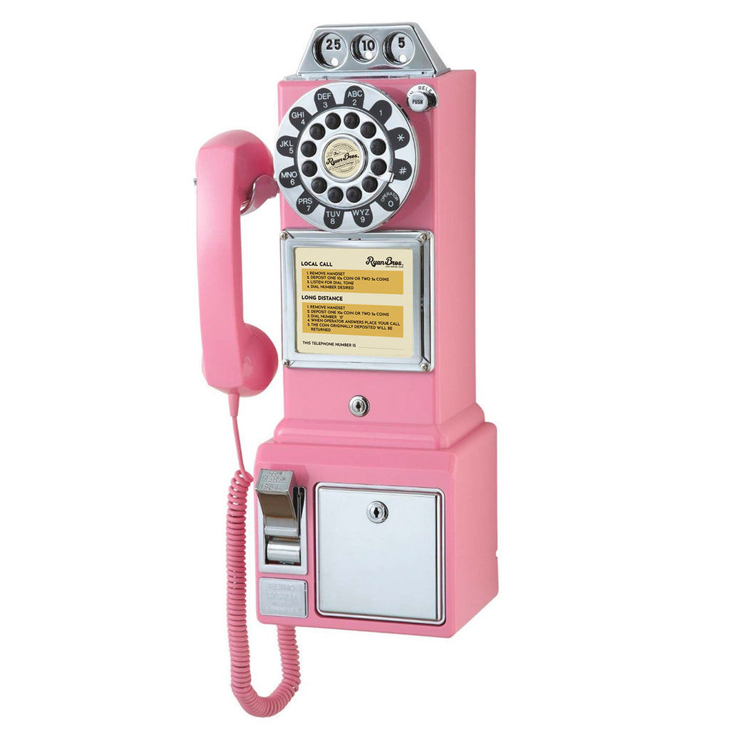 Ryan Bros. American Retro 1950's Payphone with Coin Bank - Pink