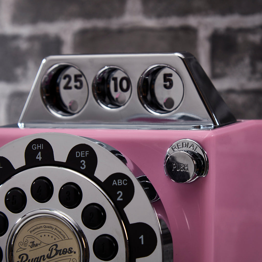 Ryan Bros. American Retro 1950's Payphone with Coin Bank - Pink