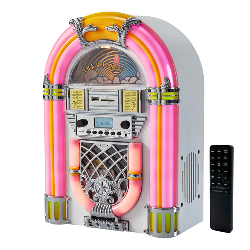 Athena Mini Jukebox & CD Player — Pink & White — view 1